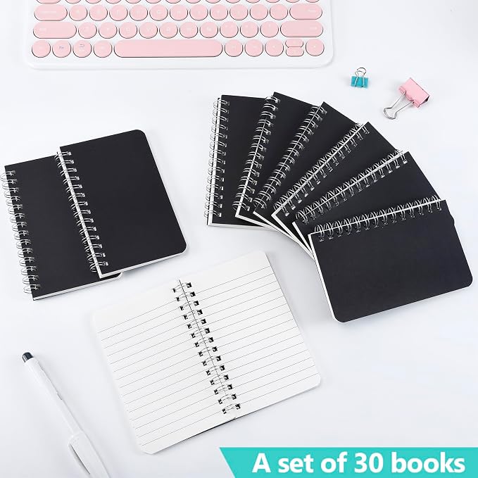 60 Pack Mini Spiral Notebooks, 3x5 Inch Small Pocket Notebooks, Black Cardboard Cover Memo Pads with Lined Pages, Small Spiral Notepads for Home Office Travel(60 Sheets/120 Pages)