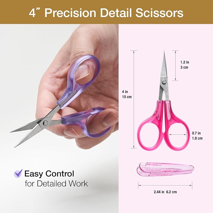 Beaditive High Precision Detail Scissors Set (2-Pc) Sharp, Fine Tips | Paper Cutting, Scrapbooking, Sewing, Crafting | Stainless Steel | Protective Cover (Jelly)