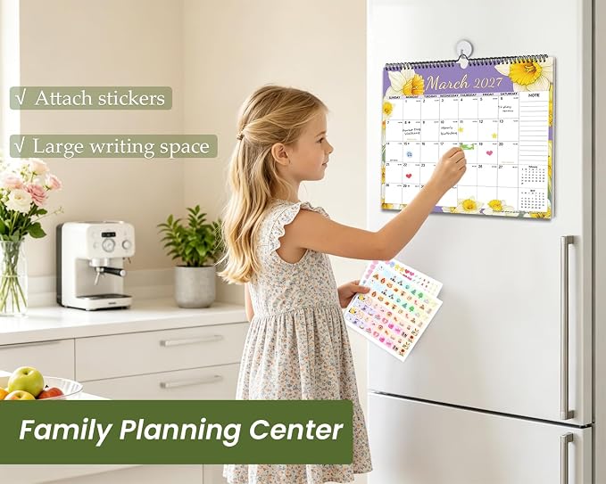 AECCN Calendar 2026-2027 18 Months, 3 Pack-Flower | 14.4" x 11.4" | 110GSM Thick Paper | No-Bleed | Stickers Attached | Home, School & Office Use