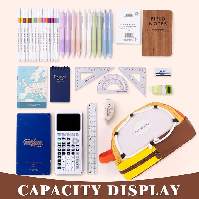 CICIMELON Large Capacity Pencil Case, Cute Aesthetic Pen Pouch with 3 Compartments, Big Pencil Bag Organizer for School Supplies, Pen Holder for Kids, Girls, Boys, Students