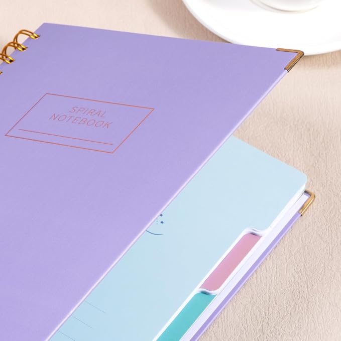 Hardcover Spiral Notebook with Tabs 8"x10" Large Spiral Lined Journals for Women with Dividers 240 Pages College Ruled Composition Notebook 5 Subject Notebook for Work, Back to School, Gifts, Purple