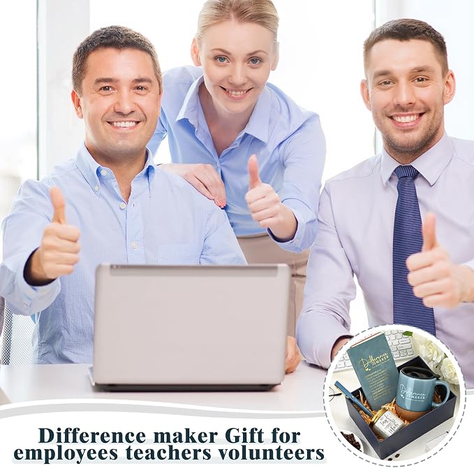 4 Pcs Difference Maker Gift Set Mug Notebook Candle Pen,Dark Blue,Word
