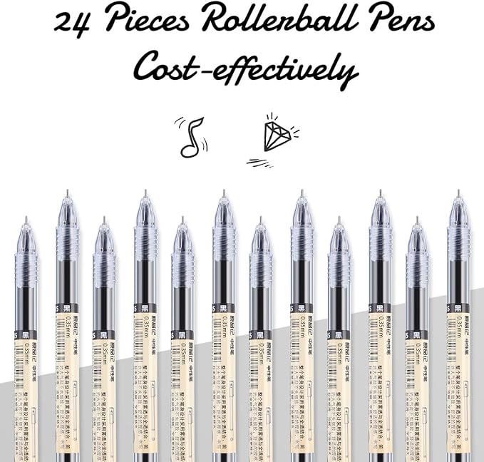 Chinco 24 Pieces 0.35 mm Black Gel Ink Pen Japanese Stationery Extra Fine Chinese Ballpoint Pen for Office School Korean Stationery Supply