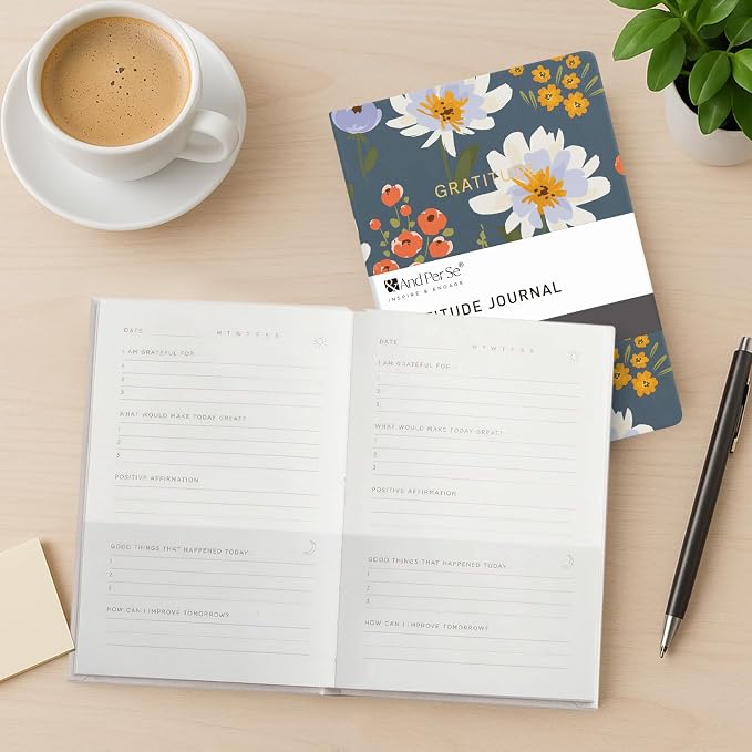 And Per Se Gratitude Journal for Women – 5 Minute Daily Practice with Prompts & Quotes – Undated Mindfulness & Happiness Notebook (Garden Flowers)