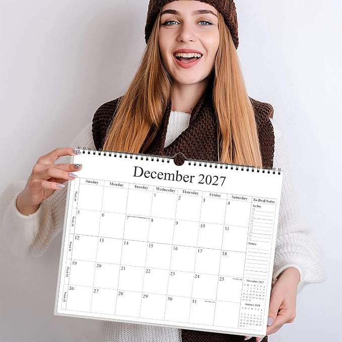 2026-2027 Calendar - Wall Calendar 2026-2027 from July 2026 - December 2027, 18 Months Calendar with Premium Paper, Twin-Wire Binding & Hanging Hook, 12" x 14.5", Black
