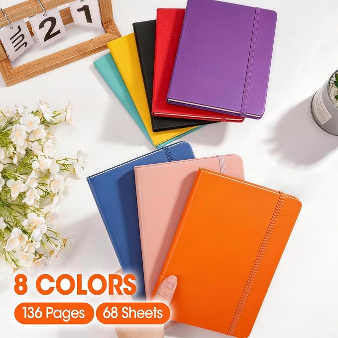 8 Pack Lined Journal Notebook for Work, A5 Hardcover (5.5" x 8.3"), 8 Colors 136 Pages Medium College Ruled Notebook Bulk, for Writing, Note Taking, Business Work School Home