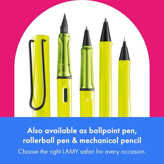 LAMY safari neonyellow - Fountain Pen with ergonomic grip & polished steel nib in size F - ideal for any Writing & Calligraphy - including LAMY T 10 blue cartridge - Right-Handed