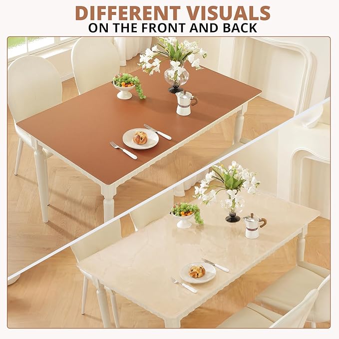 OstepDecor Brown Table Cover Protector 16 x 24 Inch, 1.5mm Thick Plastic Table Cover, Dining Table Protector Pad, Waterproof & Easy Cleaning PVC Desk Mat for Dresser, Coffee & Kitchen Wooden Tabletop