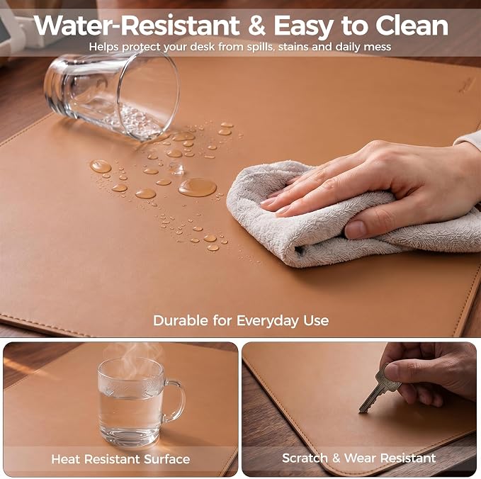 Large Desk Pad Non-Slip Desk Mat Protector for Keyboard Mouse Waterproof Vegan Leather Surface Faux Leather Laptop Mat Smooth Mouse Pad Premium Gift Tube Caramel Brown 47" x 17"