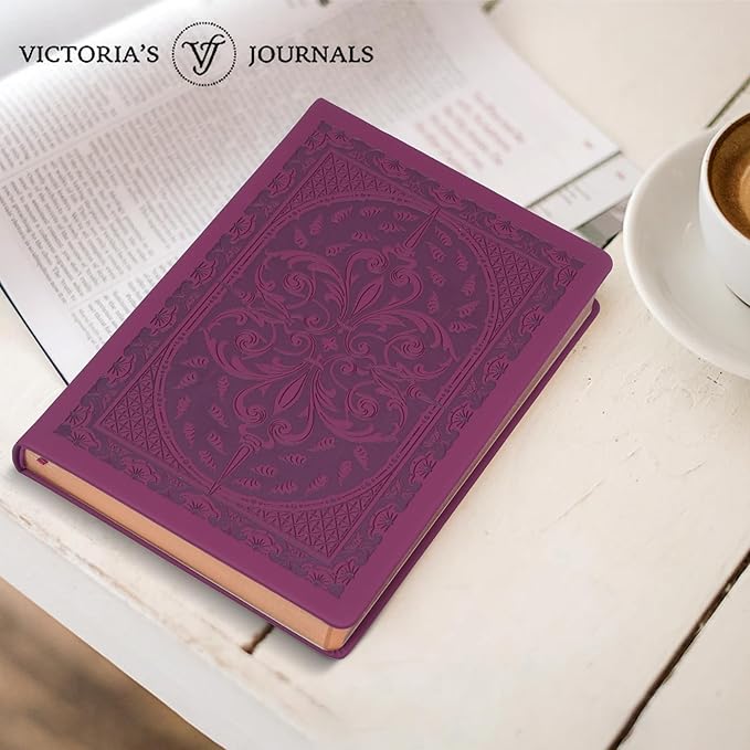 VICTORIA'S JOURNALS Vintage Journal Faux Leather Gilded Edge Hardcover | Retro Embossed Cover, Fountain Pen Friendly Paper, Premium Vegan Leather Notebook, Gilded Edges, Great for Gifting