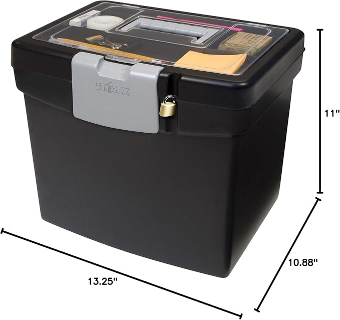 Storex File Storage Box Translucent Storage Lid, Black 1-Pack (61504F01C)