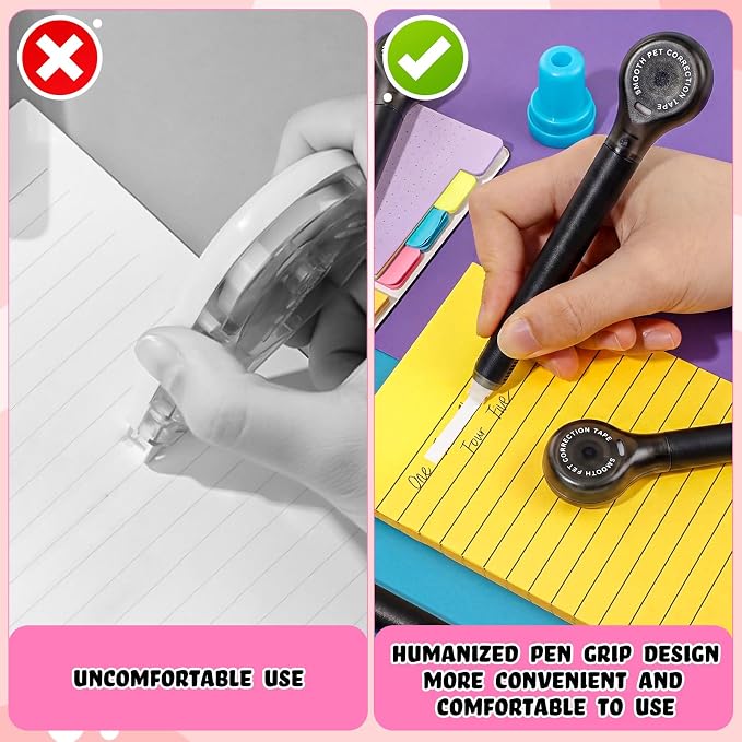 Gersoniel 25 Pack Correction Tape Pen Correctional Ink Tape Push Pull Protective, Easy to Use Applicator for School Office Supplies, 0.2 x 236 Inch (Black Color)