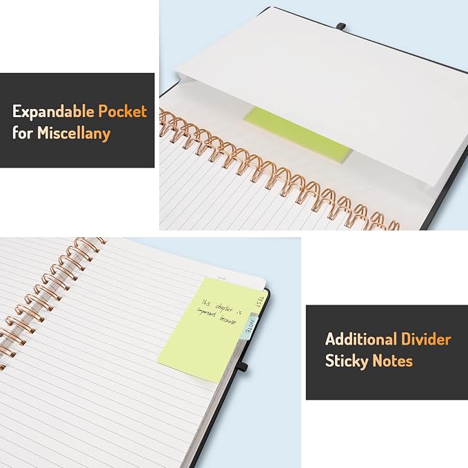 Forvencer A4 Lined Spiral Journal Notebook with 300 Numbered Pages, 11" X 8.5" Thick Journals for Writing with 100GSM Paper, Hardcover Notebooks with Contents for Work, School, Black