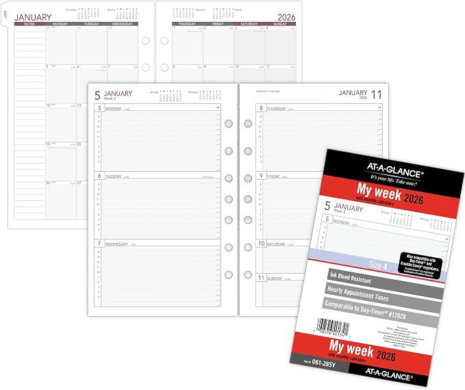 AT-A-GLANCE 2026 Planner Refill, Weekly, 5-1/2" x 8-1/2", Desk Size 4, Loose-Leaf (061-285Y-26)