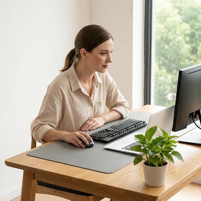 Leather Desk Mat - Non-Slip PU Desk Pad for Office and Home - Desk Organization and Accessories - Ideal for Mouse Pad and Desk Mats on Top of Desks(Gray,26''x 44.92'')