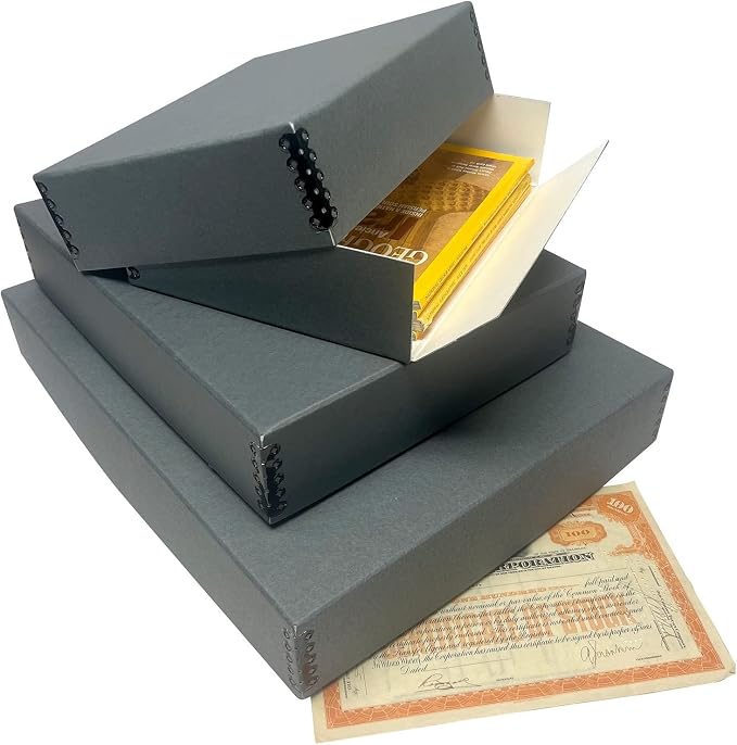 Lineco Drop Front Archival Storage Box, 11.75x18.25x3 in, Gray, 2 Pack | Acid-Free with Metal Edge, Preserves Picture Longevity, Organize Photos, Newspapers, Prints, Documents, Crafts, DIY