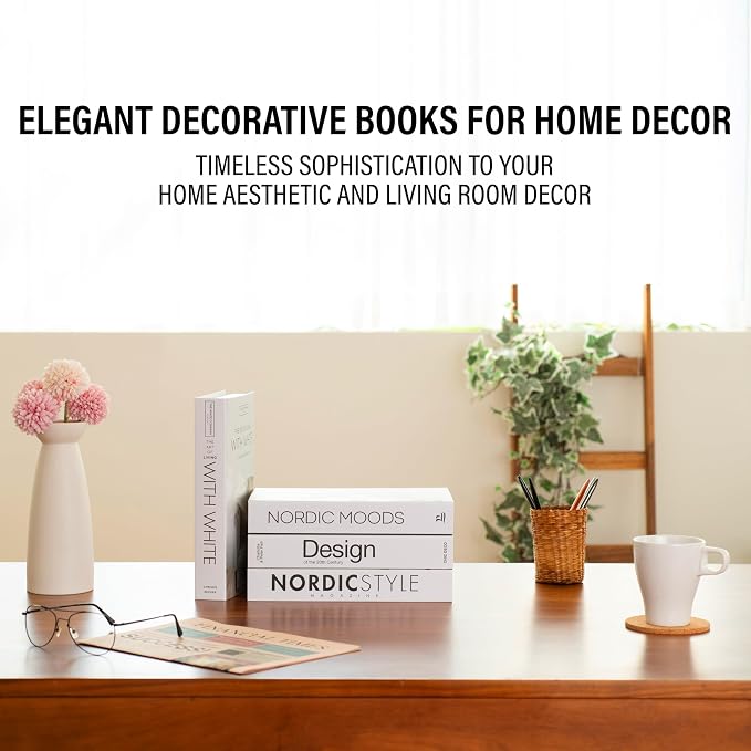 PROBENEX 4 Pcs Decorative Books | Faux Black Coffee Table & Shelf Decor | Bold Modern Look for Living Room, Office and Entryway - Not Real, Tool-Free 2-Min Setup