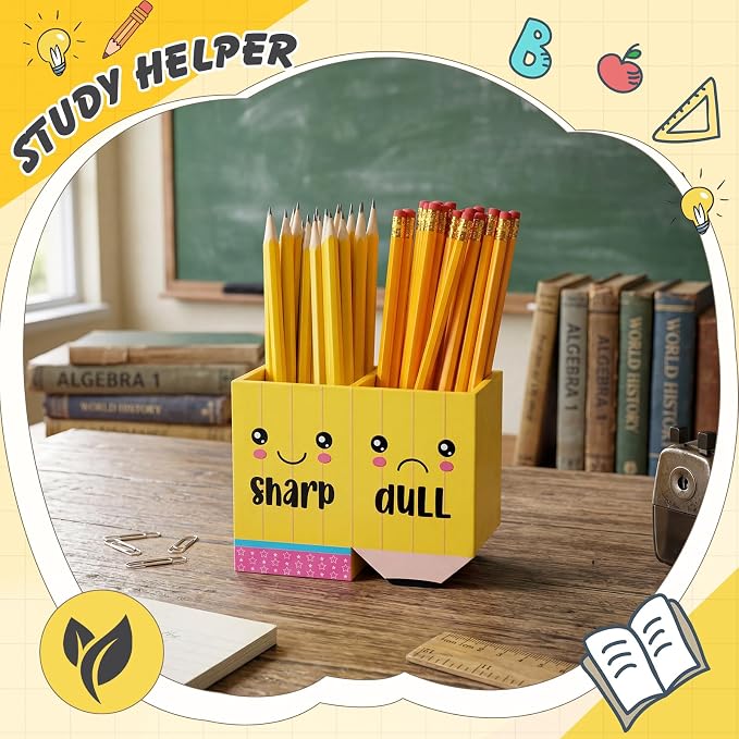 DoubleFill 1 Pcs Pencil Shaped Holder Sharp Dull Holder Wooden Dispenser Pen Storage with Classic Pencil Shaped Design for Back to School Teachers Classroom Organization Accessories