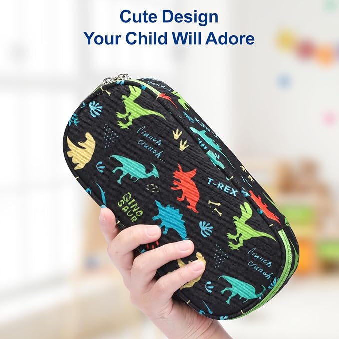 Bagseri 2 Pack Pencil Case for Boys Girls - Cute Pencil Pouch for Kids Pencil Box Large Capacity Pencil Bag Organizer for School (Purple Mermaid and Black Dinosaur)