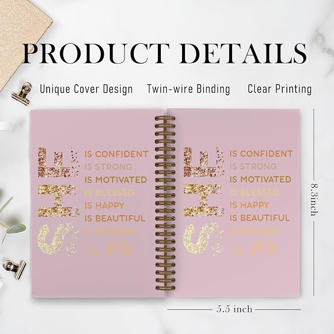 Pink Gold She Is Me Spiral Notebook, Inspirational Self Care Journal Notebook, Self Love Notebooks for School Work, Positive Affirmations Office Supplies Gifts for Women Girls, 5.5x8.3 Inch