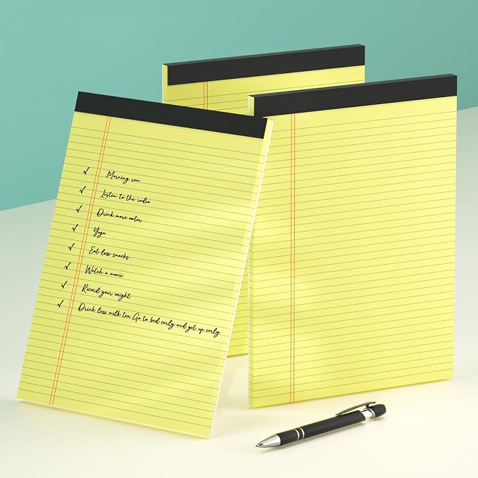 3 Pack Yellow Legal Pads 8.5×11 Paper Tablets College Ruled Writing Pads | Yellow Note Pads 8.5"x11" 30 Sheets/60 Pages, Sturdy Backing – Lined Notepad Ideal for Students, Office, Home, Business Use