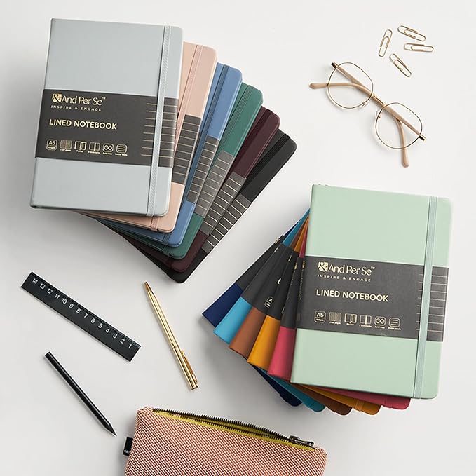 &And Per Se Lined Notebooks 3-Pack Gift Set, A5 Hardcover Journals, 160 Pages 100gsm Thick Paper, 3 Assorted Colors (Cyan, Pink & Purple)
