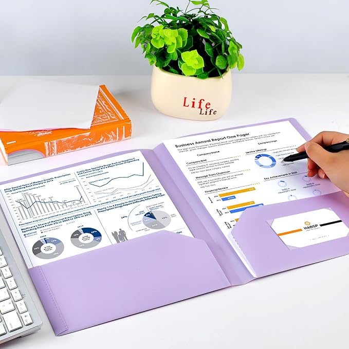 habgp 18 Pack Colored File Folders with Pockets and Business Card Holder, Pastel Decorative Pocket Folders for Documents, Cute Plastic Folders for Filing Cabinet, School, Office, Resume Portfolio