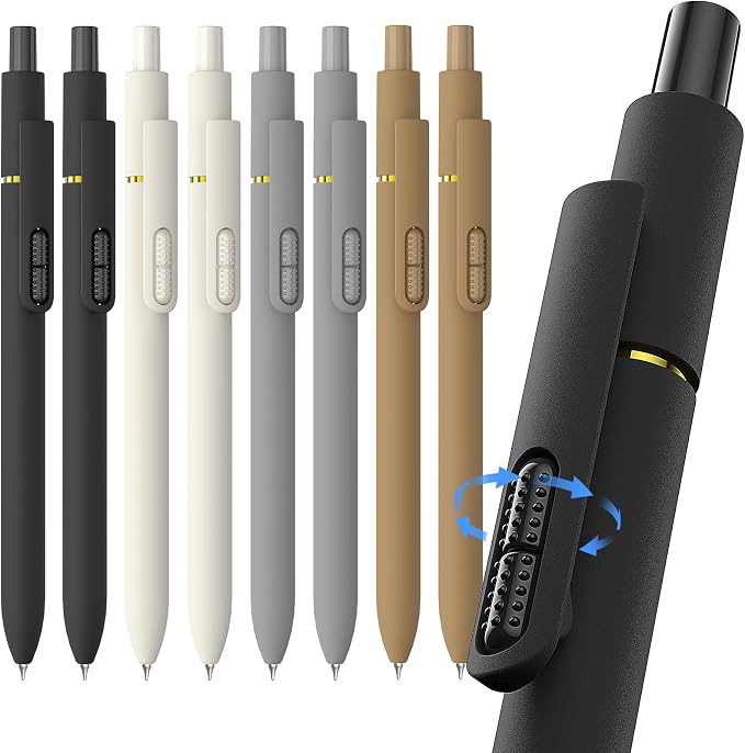 0.7mm Gel Pens Black Ink, 8 Pack Retractable Pens with Fidget Clip | Medium Point Smooth Writing, Quick-Drying, No Smudges, Stress Relief, Journaling, Note Taking, School, Office, Student/Adults