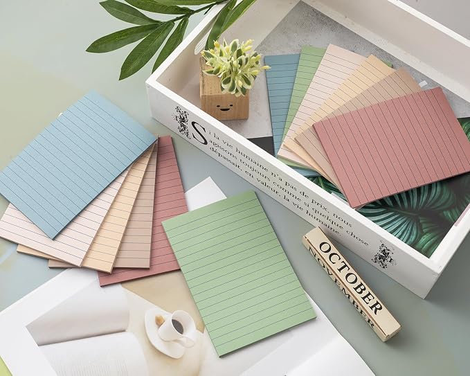 Kozerite (6 Pack) Lined Sticky Notes 4x6 in,Large Notepads with Lines,Ruled Stickies Super Sticking Power,Office School Memo Note Pads Vintage Colors,Post on Windows Doors,Recyclable,Easy to write on
