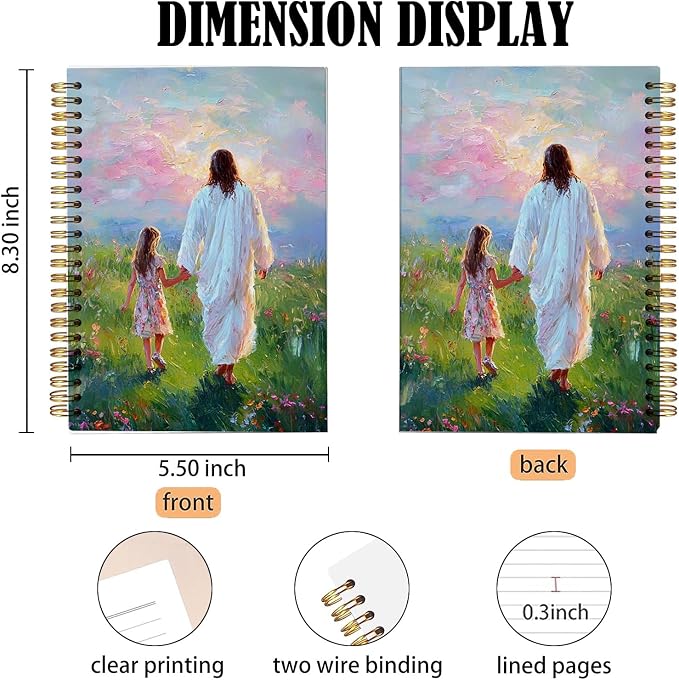 bitCNY Jesus and Child Notebook 8.3x5.5 Inch – Walking with Jesus Spiral Journal, Christian Gift for Girls, Lined Notebook for Faith Reflections