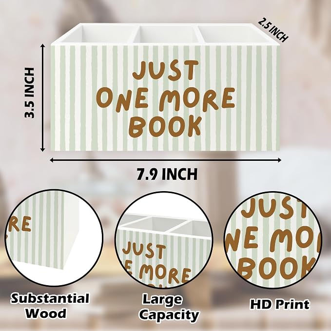 Book Lover Gifts Pen Pencil Holder Organizer for Desk, Just One More Book Bookish Wooden Box Signs Decorations for Reading Room Library Desk Tabletop, Bookworm Bookish Reader Gifts