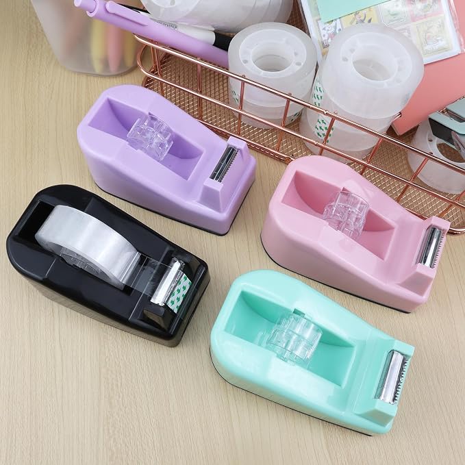 1Pcs Desktop Tape Dispenser,Adhesive Roll Holder with Weighted Nonskid Base,Office Tape Dispensers for School, Office and Home (Purple)