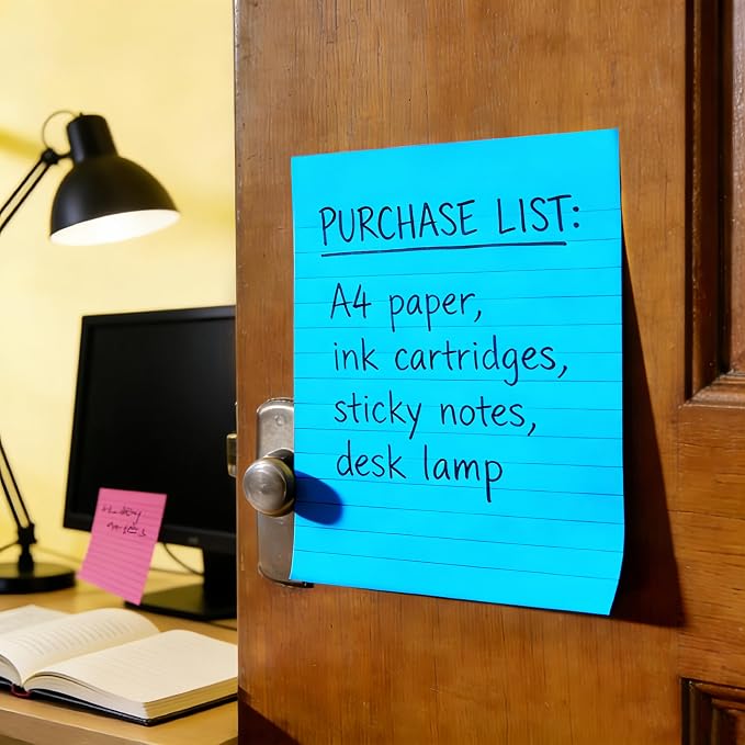 (9 Pack) BOKUGE Lined Sticky Notes 4x6 in, Strong Adhesive Self Stick Note Pads, Sticky Notes with Lines, 9 Colorful Options, Perfect for Office, Classroom, Task Reminders, Smooth Writing