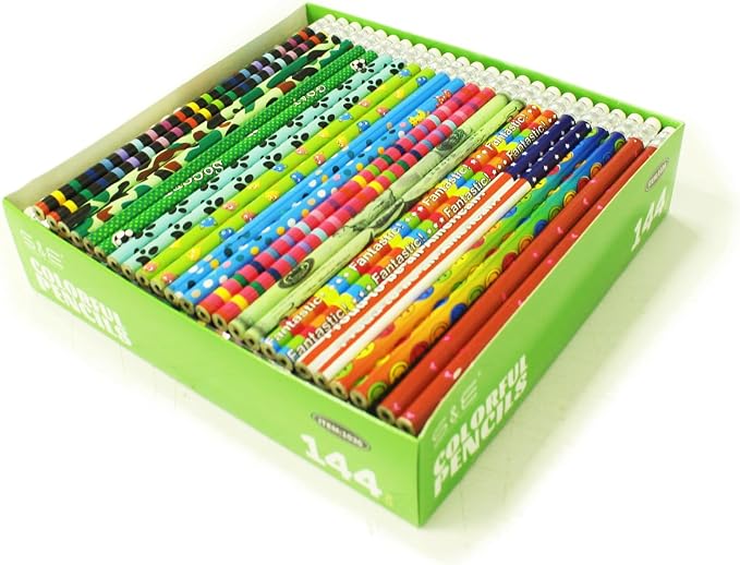 S & E TEACHER'S EDITION Assorted Colorful Pencils, Wooden Pencil with Eraser, Pencil Assortment, Novelty, Awards & Incentives Pencils, No.2 HB, Back to school, 12 Colors 144pcs.