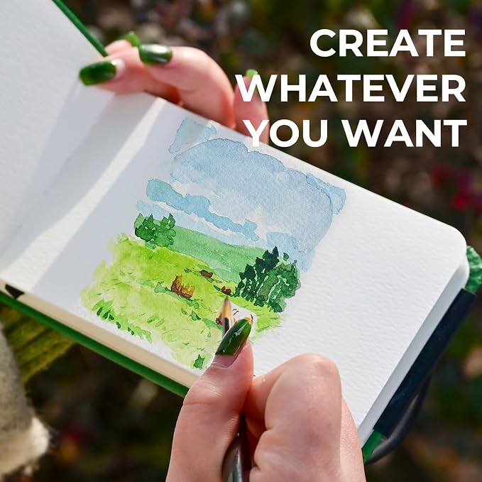 Funto Watercolor Journal, 3.5x5.5, 2 Pack, 24 Sheets Each, Cold-Pressed with Inner Pocket, 110lb/230gsm, Suitable for Techniques and Mixed Media