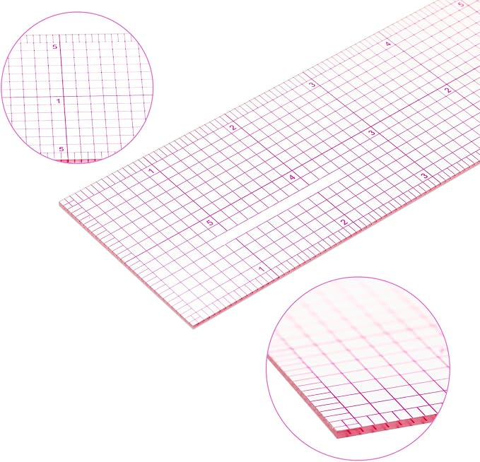 6 Pieces Clear Rulers Sewing Transparent,Plastic,Beveled,French Inch,Metric and L-Square Rulers Measuring Tool Set with 2 Grid Scales for Clothes Design