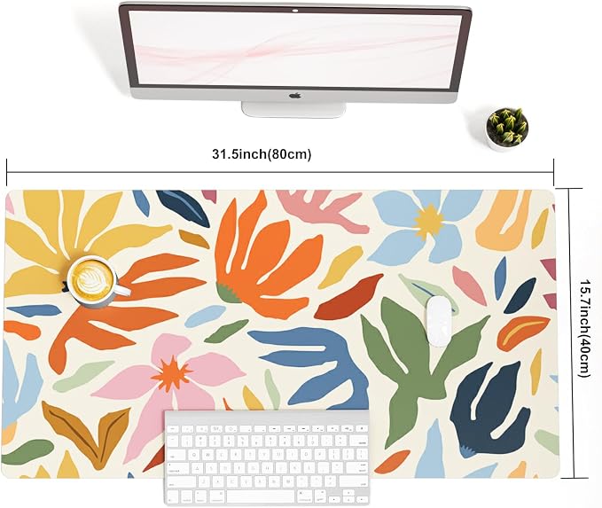Colorful Star Abstract Floral PU Leather Large Mouse Pad, 31.5" x 15.7" | Waterproof Non-Slip Computer Gaming Desk Mat, XXL PC Laptop Protector Pads, Desk Writing Pads for Office Home