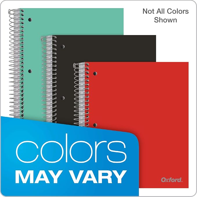 Oxford 1-Subject Poly Notebook, 8.5 x 11 inches, 3-Hole Punch, College Rule, 100 Sheets Per Journal, Durable Poly Storage Pocket, Colors May Vary (10590)