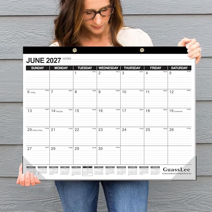 GuassLee Large Desk Calendar 2026-2027,19 Months from Jun. 2026 to Dec. 2027, 22 x 17 Inches Desktop Wall Calendar Hanging Planner with Julian Date, Notes, Reinforced Corners for School Home Office