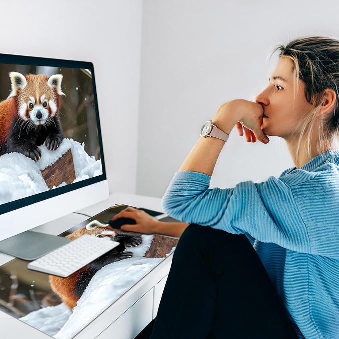 Heated Desk Pad Mouse Pad,Heated Desk Mat,with 3 Heating Levels & 3 Hours Auto Shut-Off,Leather 23.6"*14.2" Gaming Mouse Laptop Mat,Foot Warmer,Cute Raccoon Snow