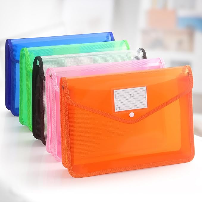 Tamaki Plastic Expanding File Folder, Fit Letter/A4 Size, Orange, 1 Pack | Transparent envelopes with Snap Closure, No Dividers, Large Capacity