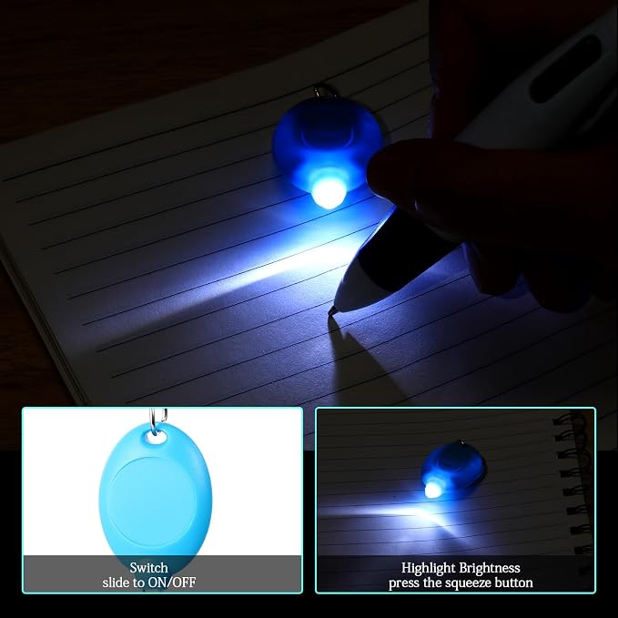 Chinco 30 Pcs Retractable Shuttle Pen Clip with Mini Highlighter Nurse Badge Pen Neon Marker LED Keychain Ring Clip