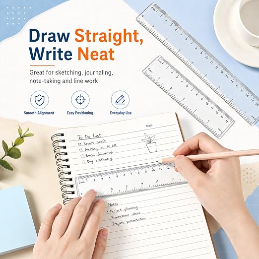3 Pack Clear Acrylic Ruler Set, 6 Inch 8 Inch 12 Inch Straight Ruler | Transparent Plastic Measuring Tool with Centimeters and Inches for School Office Student