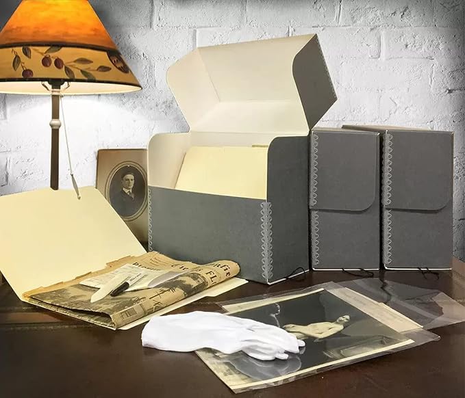 Lineco, Archival Document Case Kit, 12.5 x 10.5 x 5 Inch, Gray | Preserve Papers, Documents, Photos, Includes Gloves, Bone Folder, pH Testing Pen, 10 Photo Bags, 12 Acid-Free File Folders