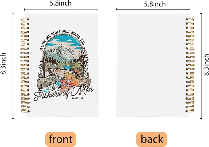 Trout Fish Christian Notebook Journal, Matthew 4:19 Bible Notebook for Note Taking, Christian Gifts for Women Men, Fishers of Men Religious Spiral Journal 5.5x8.3 Inch