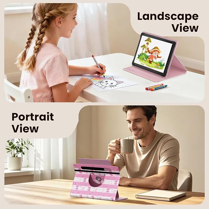 MoKo for Universal 11 inch Android Tablet Case with Pen Holder, Pink Bow | Fits All 9.6-11 inch Tablets, Slim 360 Degree Rotating Cover, Multi-Angle Stand, Front Pocket, No fit iPad/NO back opening