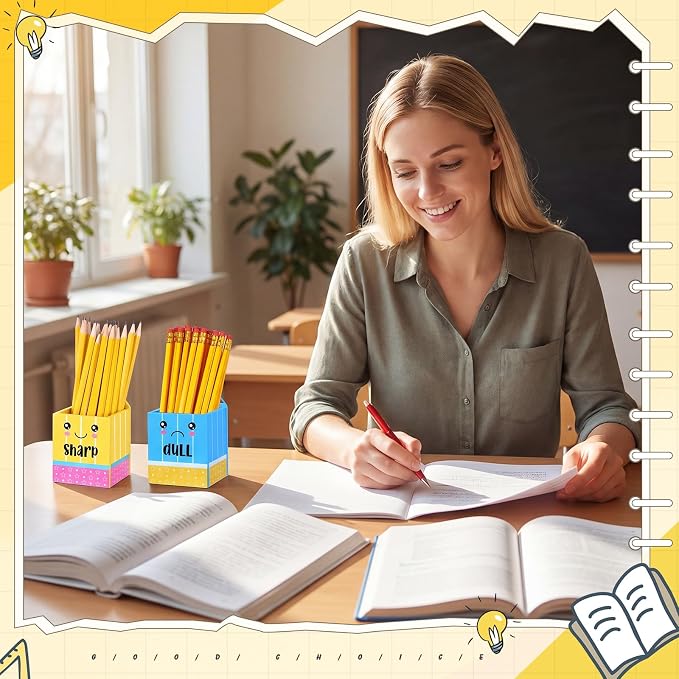 DoubleFill 2 Pcs Blue Pencil Shaped Holder Sharp Dull Holder Wooden Dispenser Pen Storage with Classic Pencil Shaped Design for Back to School Teachers Classroom Organization Accessories