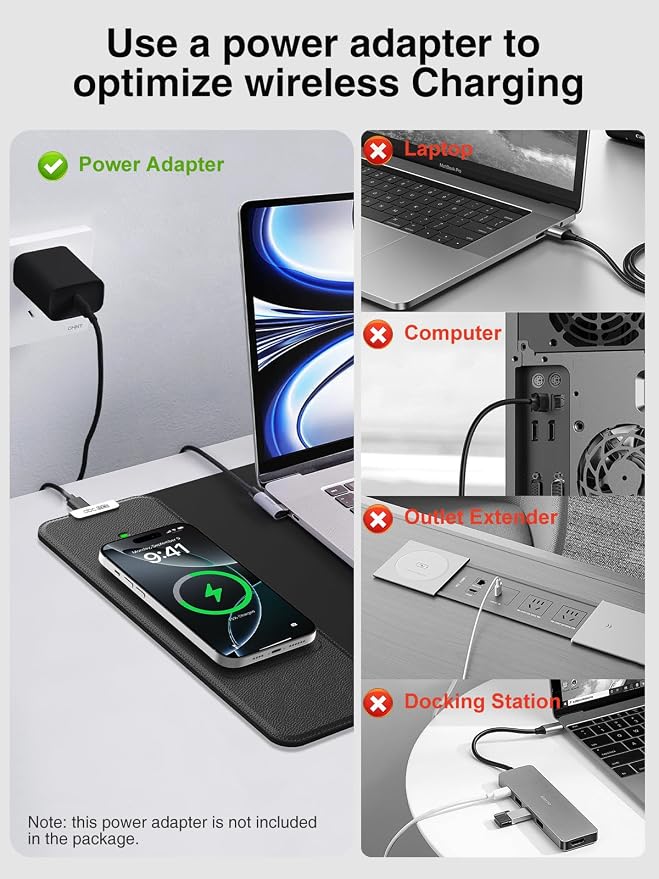 Wireless Charging Mouse Pad, 31.5"x11.8" Large Desk Mat, Smooth Glide | Waterproof Mousepad, Stitched Edge, Non-Slip Rubber Base, Desk Pad Computer Keyboard Mat, No Adapter