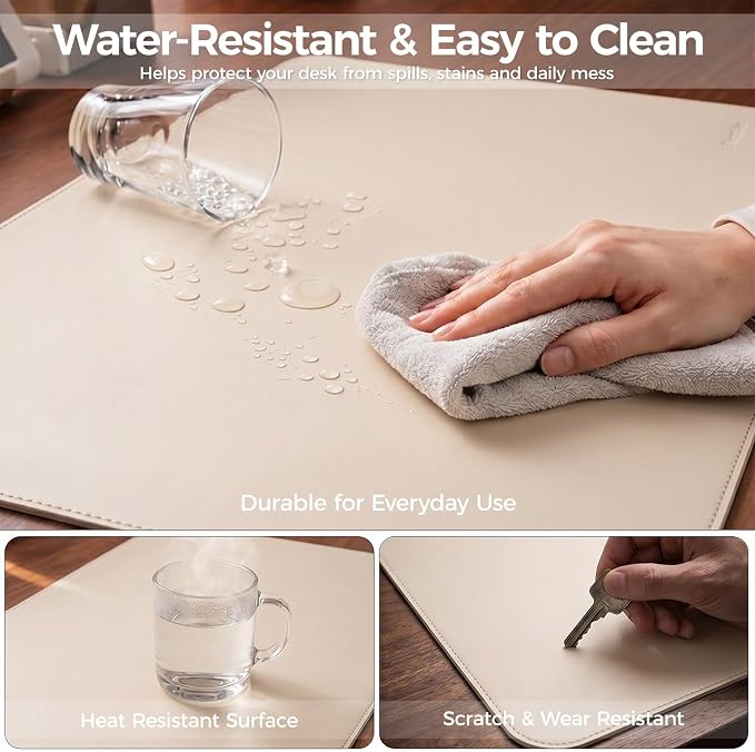 Large Desk Pad Non-Slip Desk Mat Protector for Keyboard Mouse Waterproof Vegan Leather Surface Faux Leather Laptop Mat Smooth Mouse Pad Premium Gift Tube Warm Beige 23.6" x 13.7"