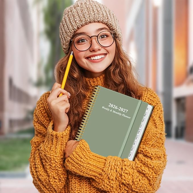 2026-2027 Planner - Planner 2026-2027 from July 2026 to June 2027 with 12 Monthly Tabs, Flexible Cover, Inner Pocket, 8.5" x 11", Green-B